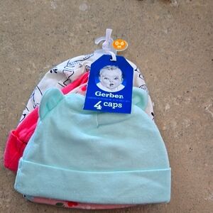 Gerber 4pk Baby Caps - Mint, Pink, Fox, Floral